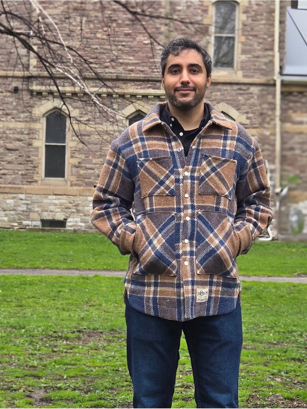 Upcycled Blanket Jacket - small - blue/brown plaid